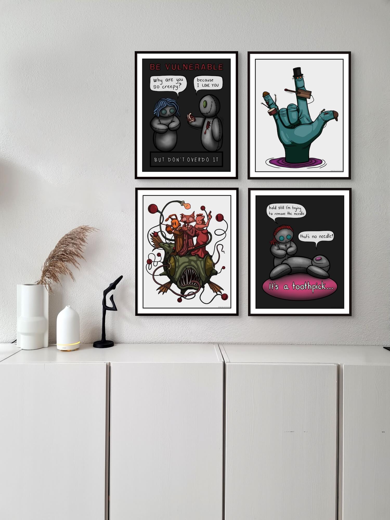 Interiørplakater med original håndtegnet cartoon kunst, poster