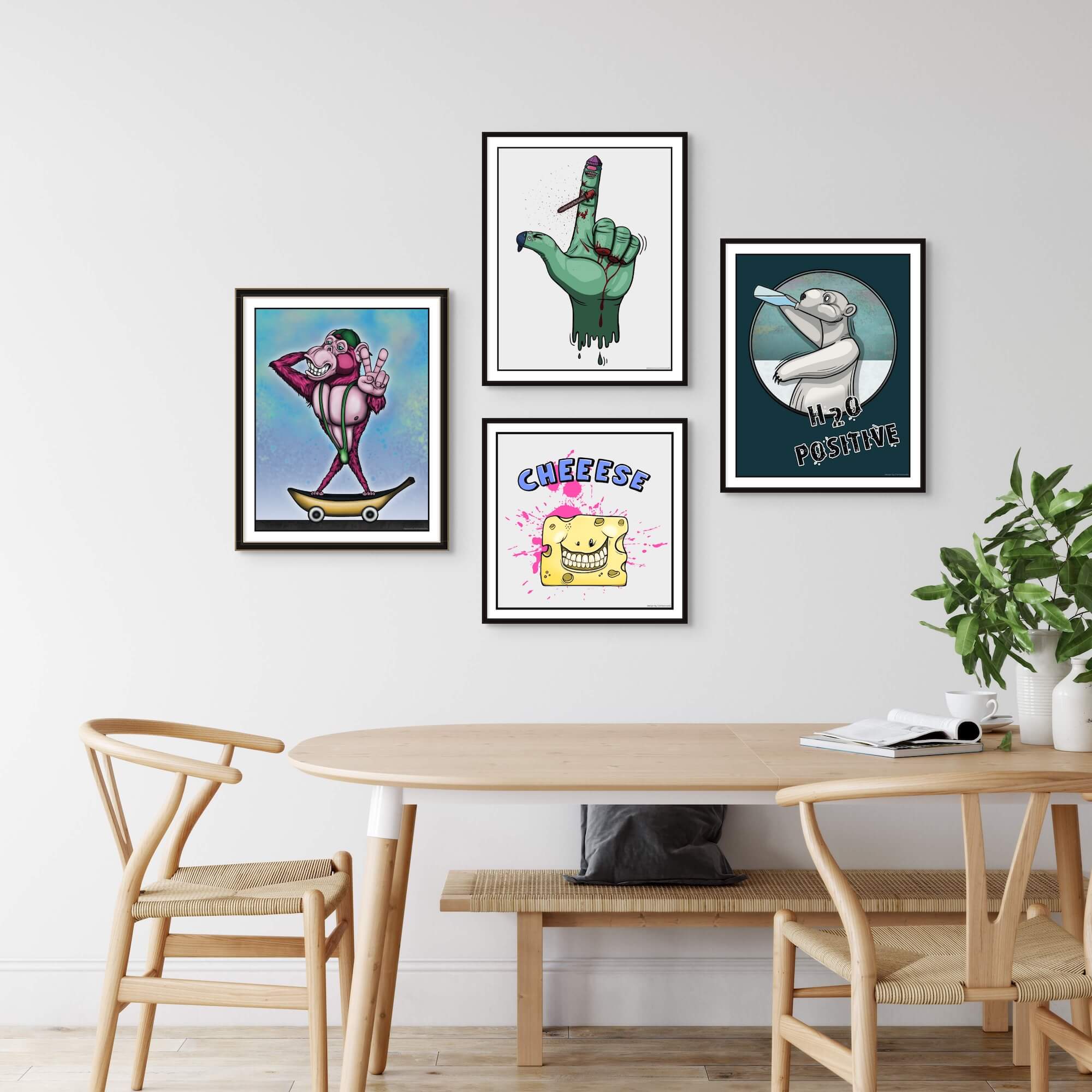 Interiørplakater med original håndtegnet cartoon kunst, poster