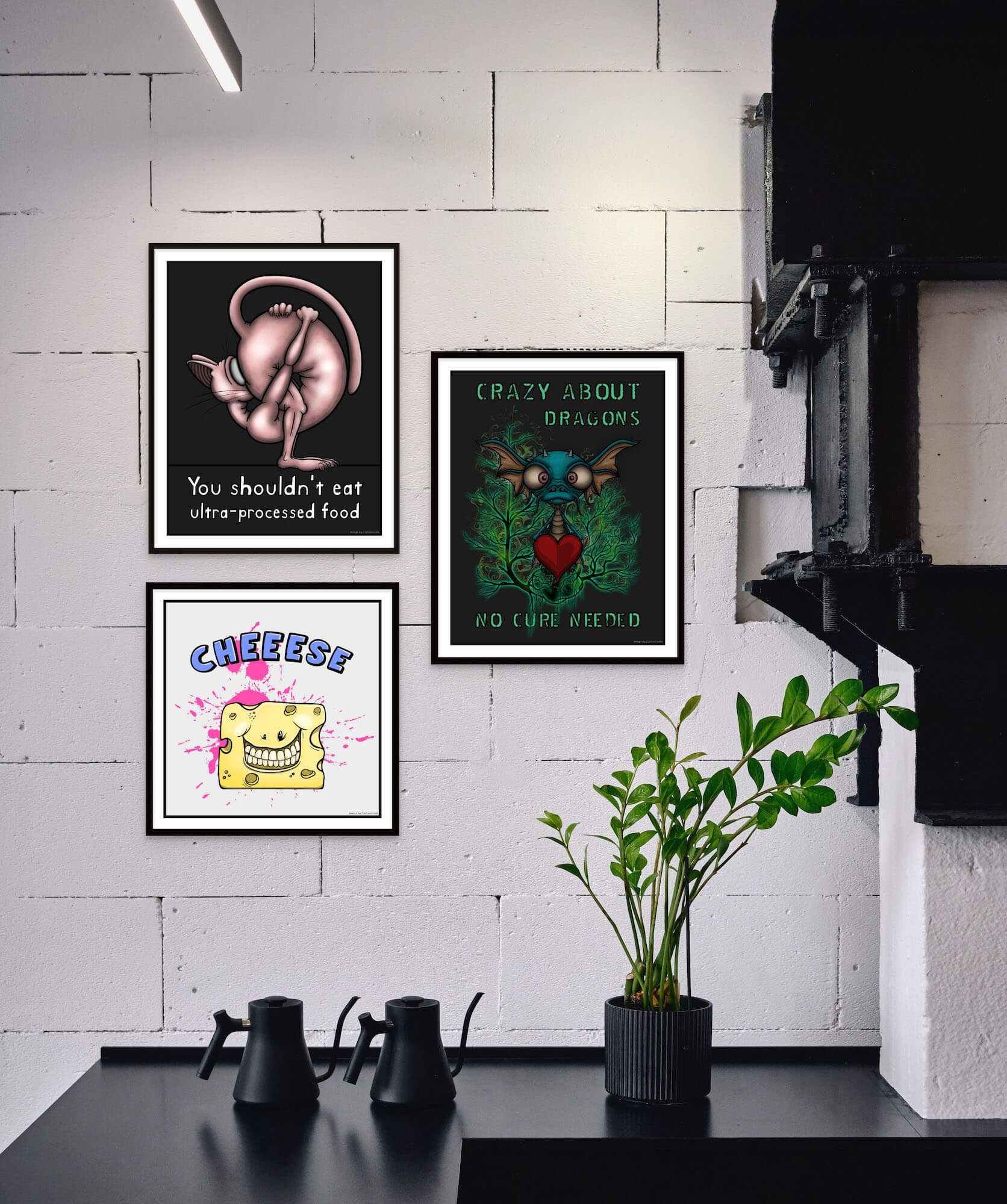 Interiørplakater med original håndtegnet cartoon kunst, poster