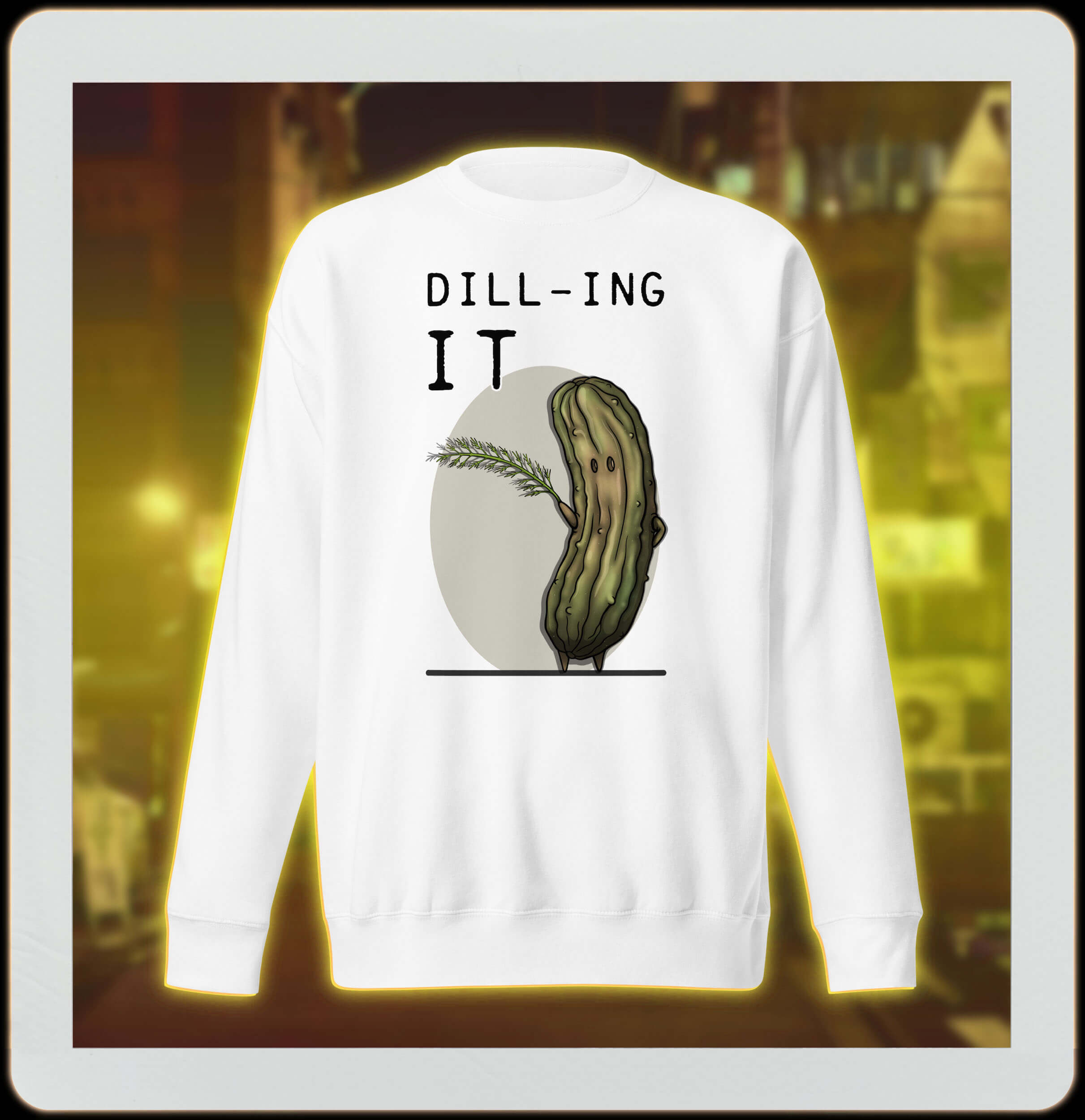 Dilling it agurk på hvit genser