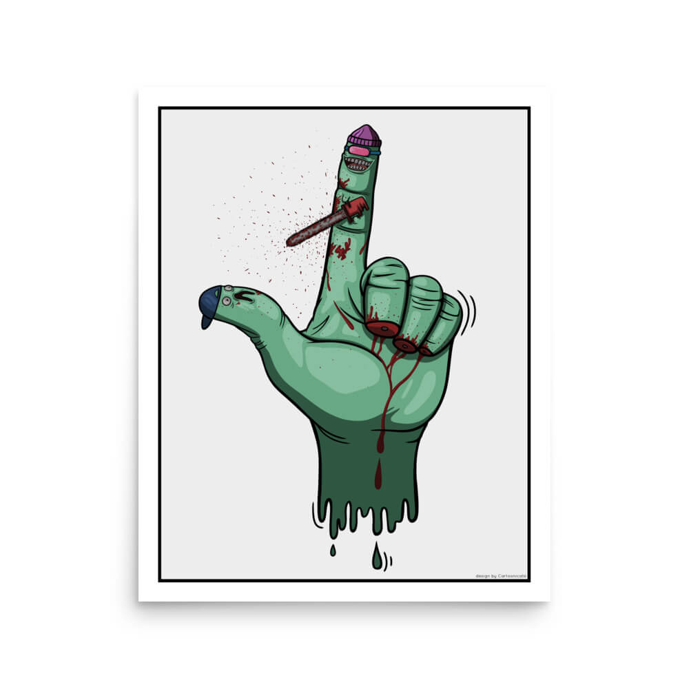 Kunstplakat med håndtegnet turkis cartoon finger, poster