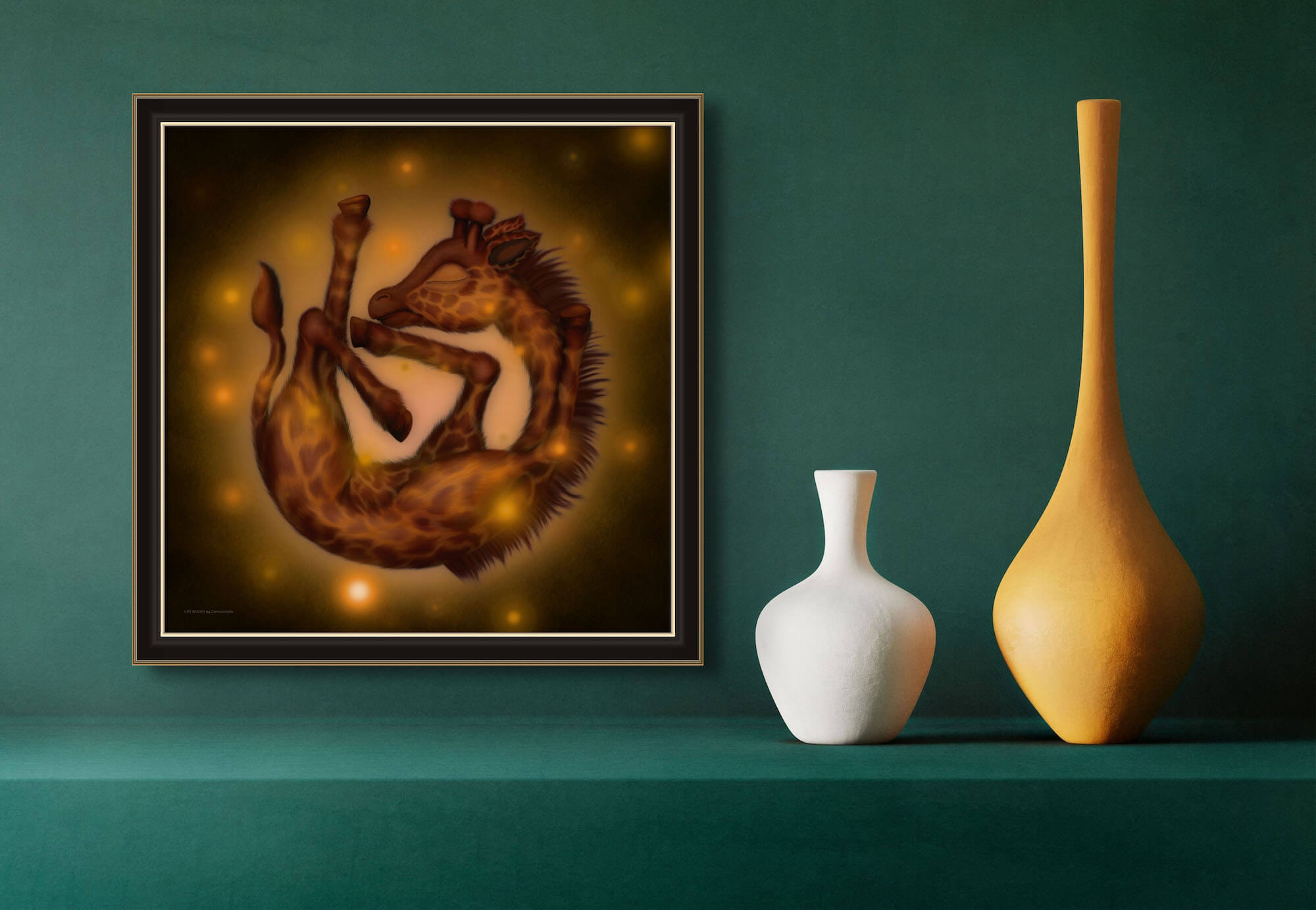 Interiør poster med gul babygiraff 