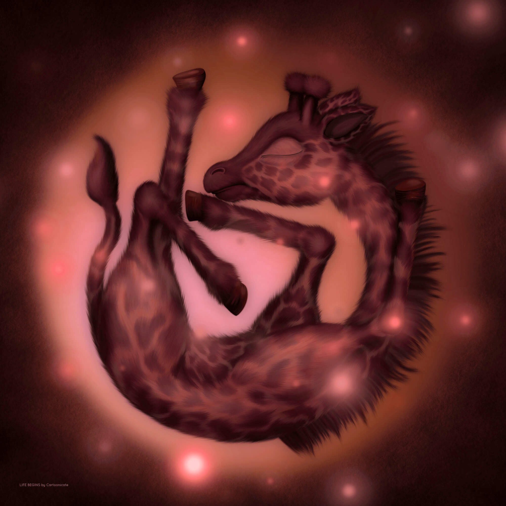 Rød baby giraff kunstplakat, barnerom poster