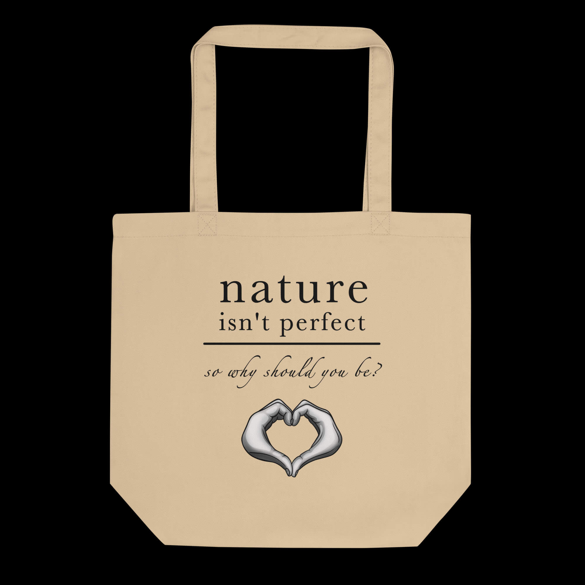 Naturen er ikke perfekt tekst på naturfarget bærenett