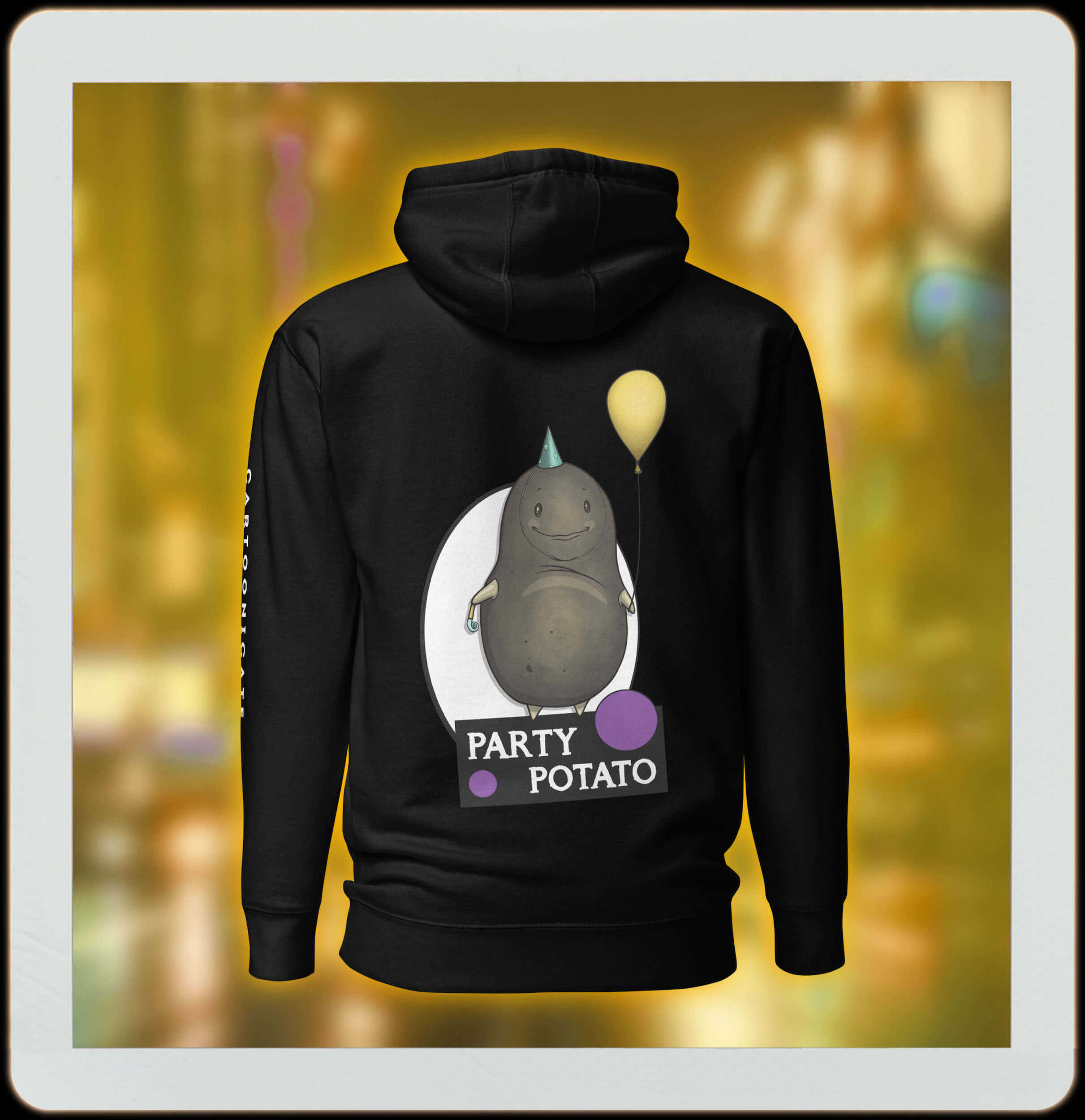 Party potato på sort hettegenser