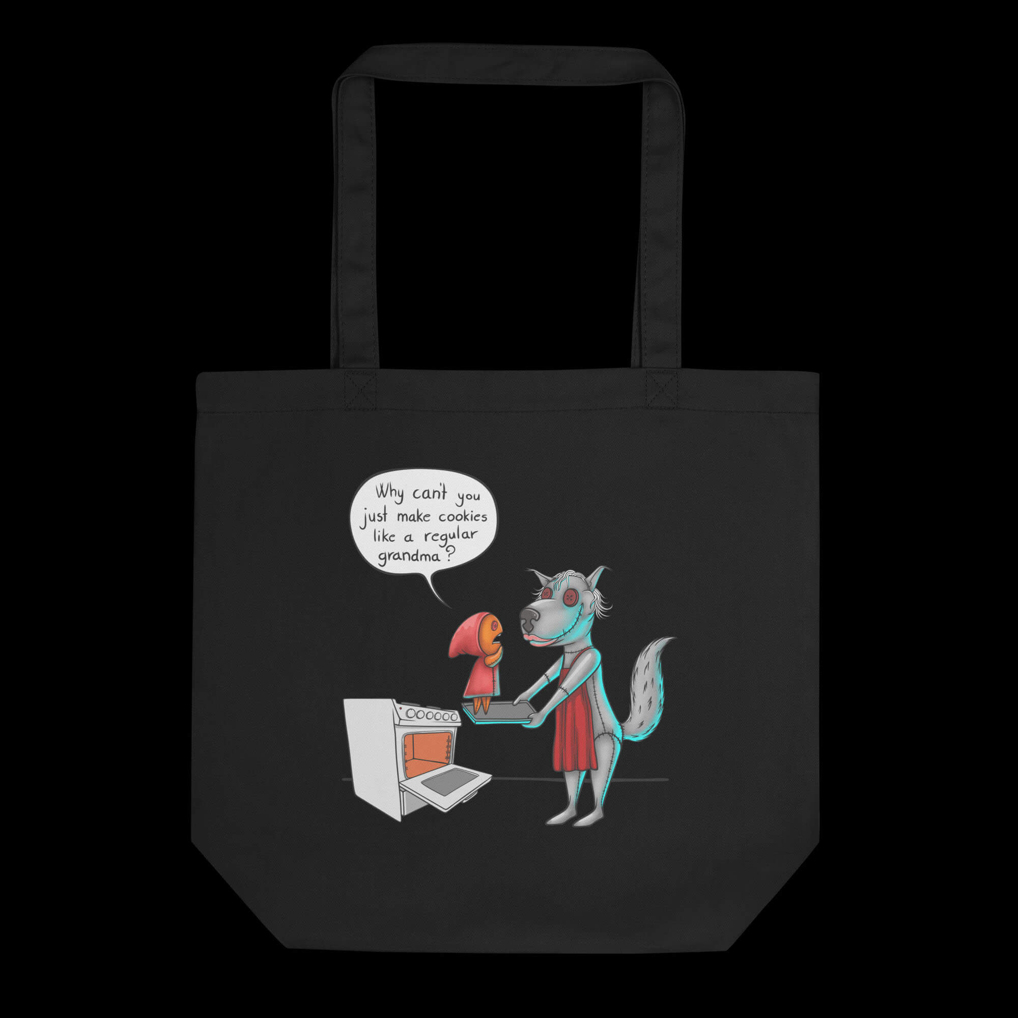 Rødhette og ulven design på handlenett sort