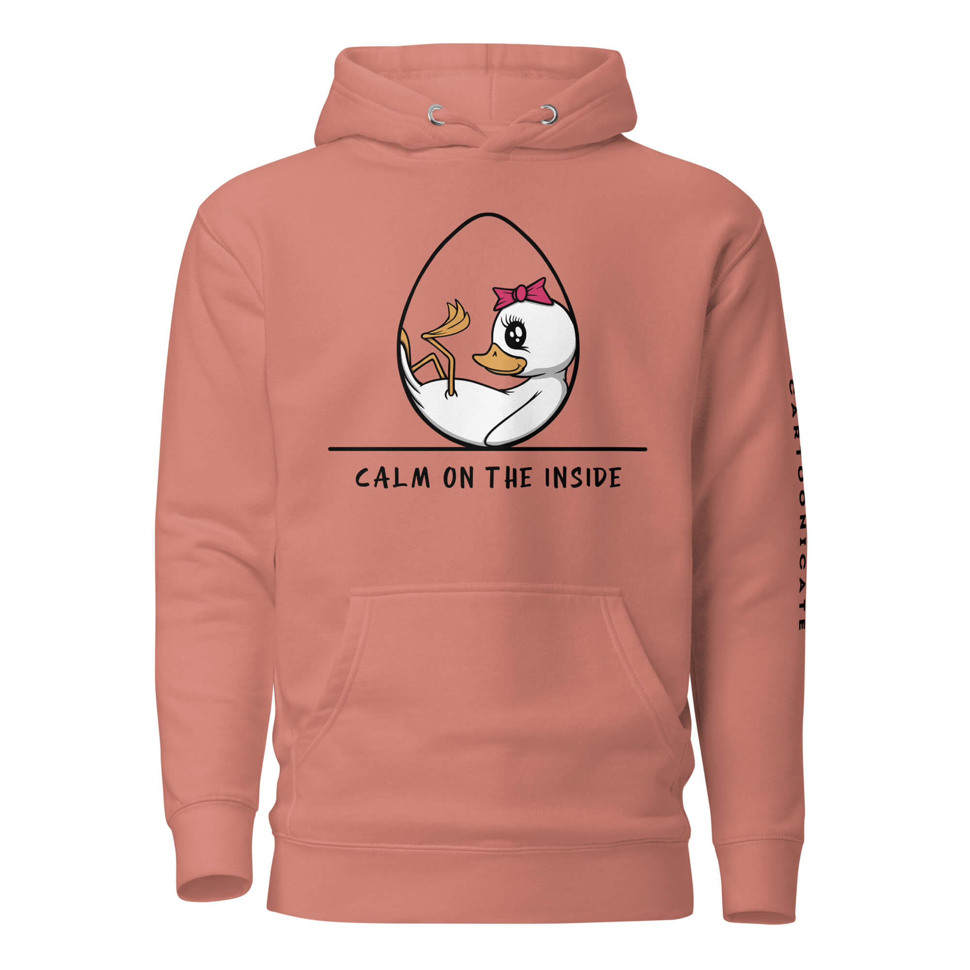 cartoon andunge med sløyfe på rosa hettegenser