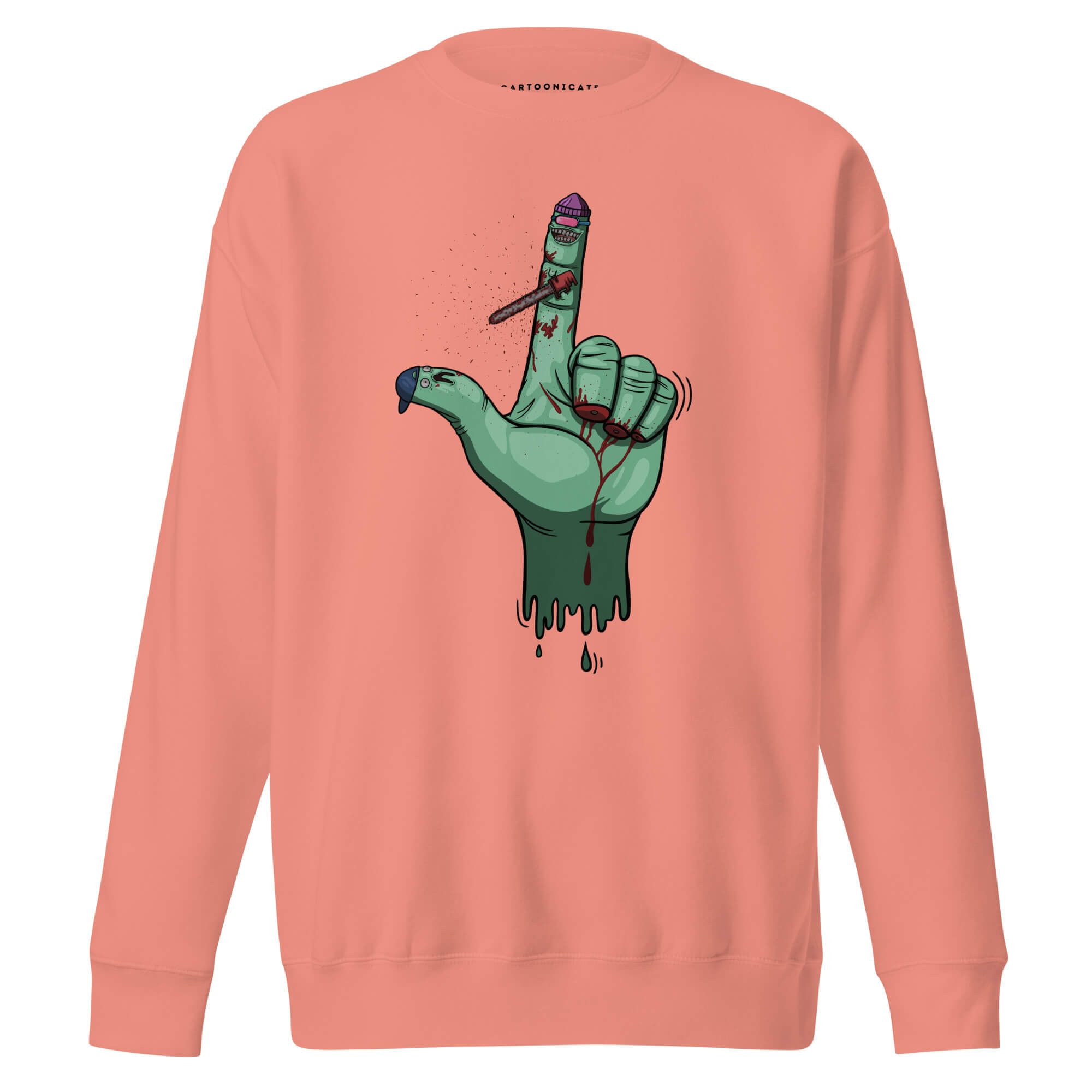Rosa genser med skummel finger i Halloween stil