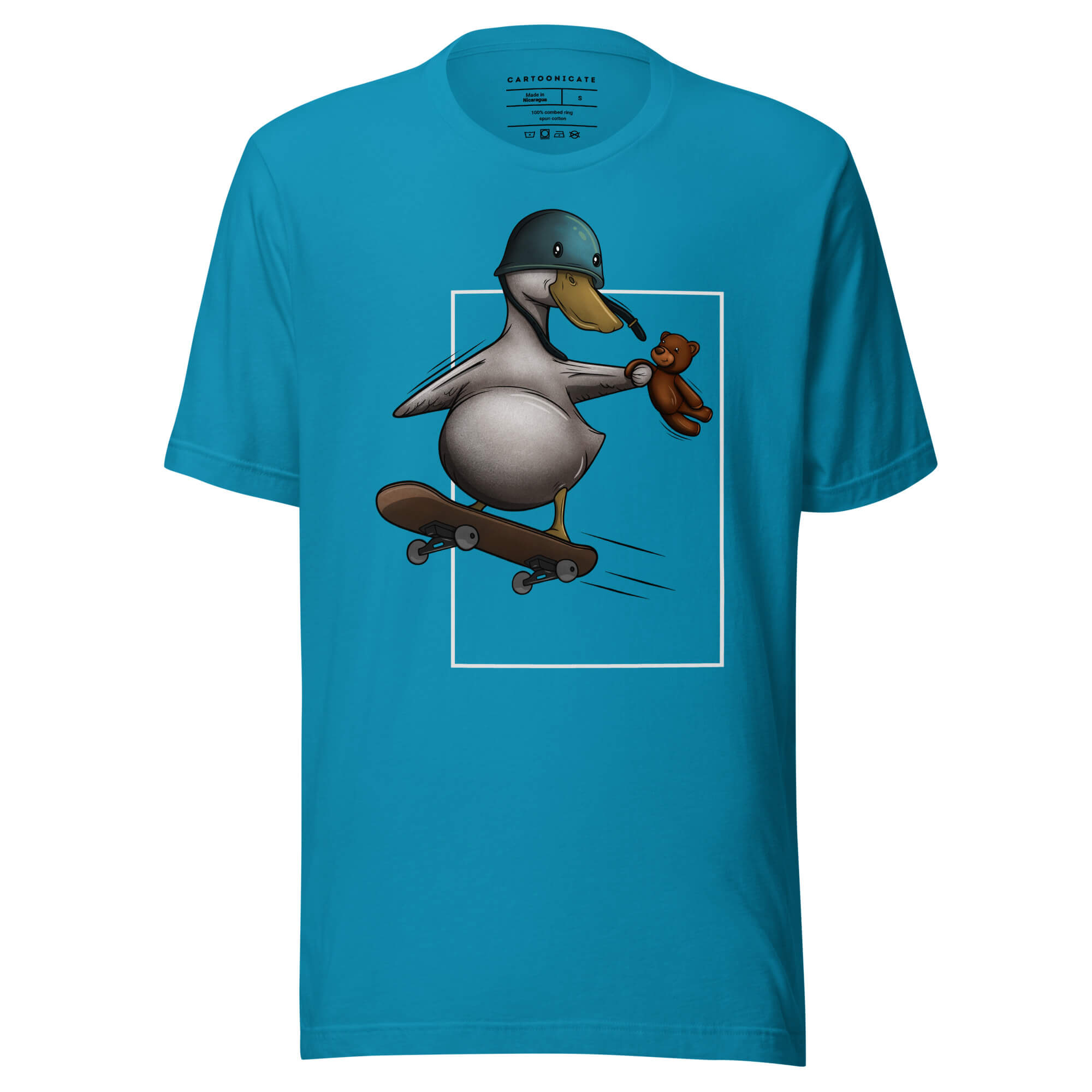 Blå t-skjorte med kult skateboard design
